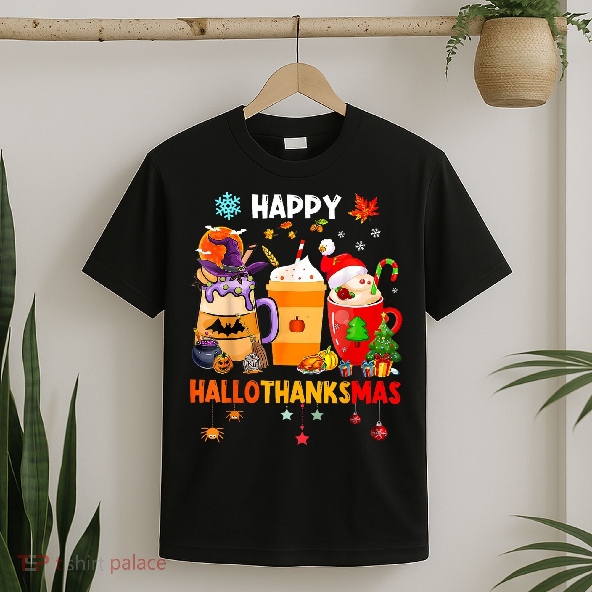 Happy Hallothanksmas Halloween Coffee Latte Thanksgiving T-Shirt