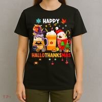 Happy Hallothanksmas Halloween Coffee Latte Thanksgiving T-Shirt thumb 4