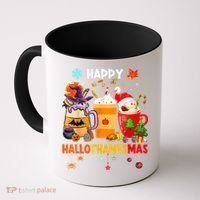 Happy Hallothanksmas Halloween Coffee Latte Thanksgiving Coffee Mug thumb 0