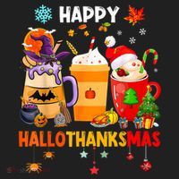 Happy Hallothanksmas Halloween Coffee Latte Thanksgiving Beanie thumb 2