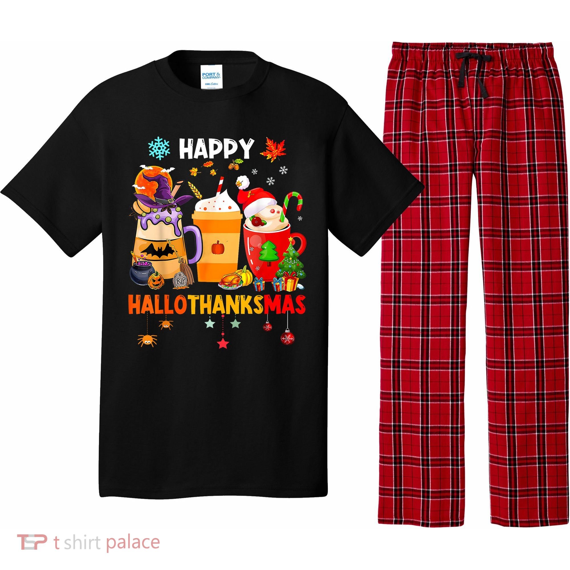 Happy Hallothanksmas Halloween Coffee Latte Thanksgiving Pajama Set