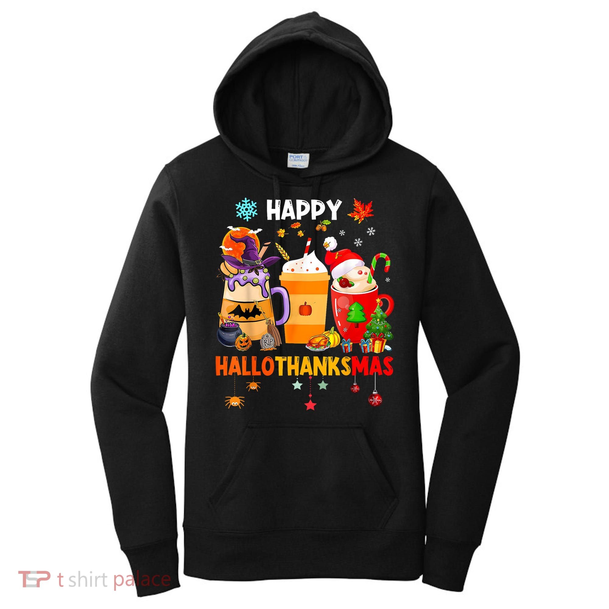 Happy Hallothanksmas Halloween Coffee Latte Thanksgiving Women's Hoodie