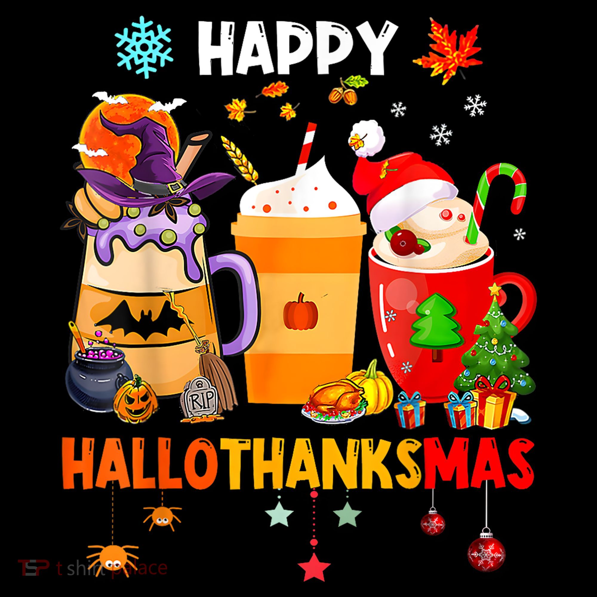 Happy Hallothanksmas Halloween Coffee Latte Thanksgiving Women's Hoodie