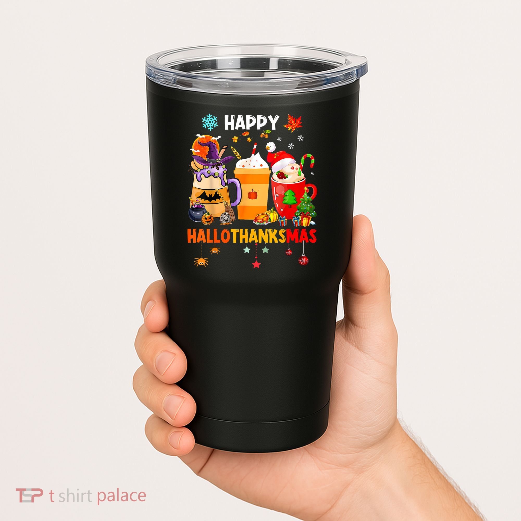 Happy Hallothanksmas Halloween Coffee Latte Thanksgiving Tumbler