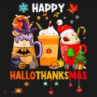 Happy Hallothanksmas Halloween Coffee Latte Thanksgiving Mousepad thumb 1
