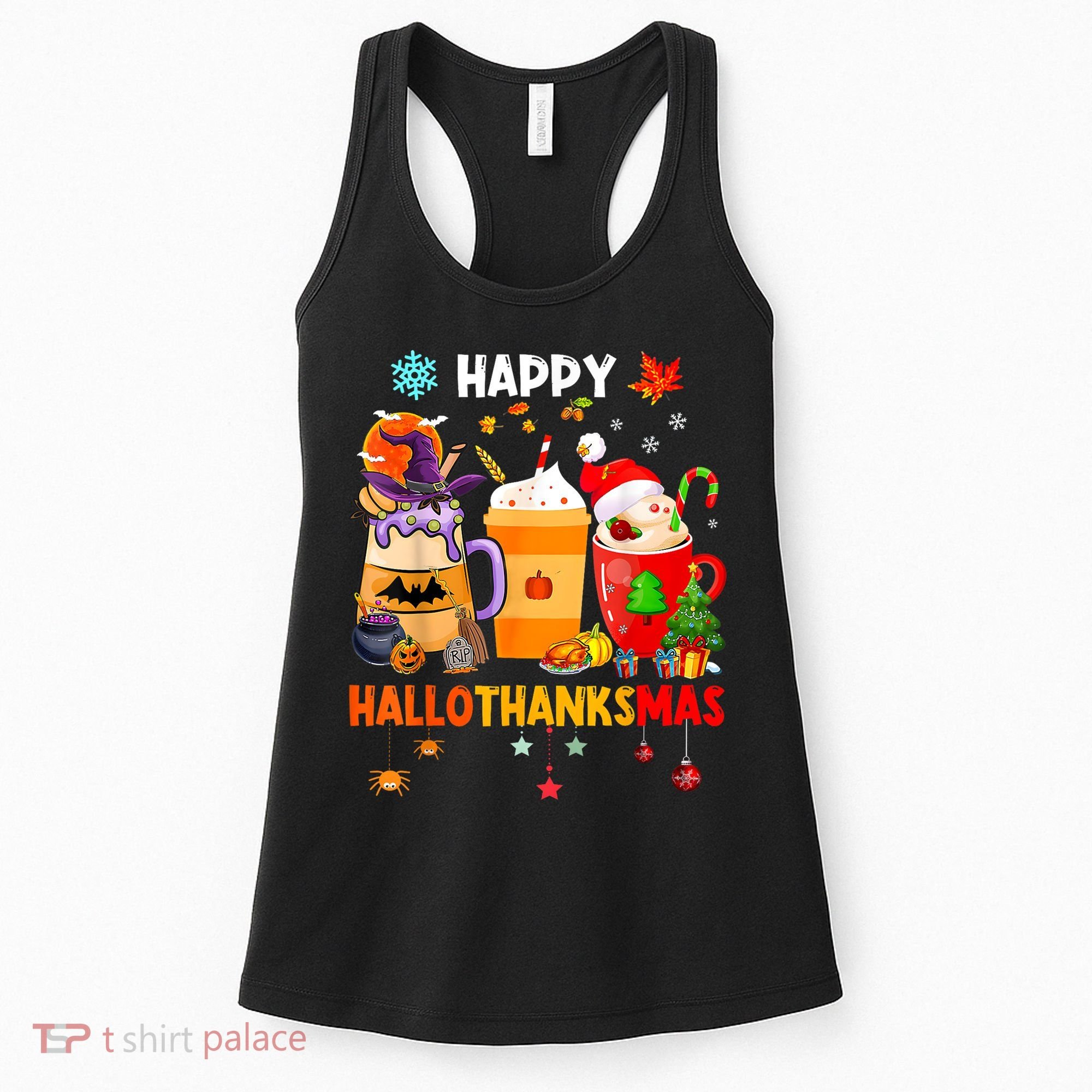 Happy Hallothanksmas Halloween Coffee Latte Thanksgiving Women's Tank Top