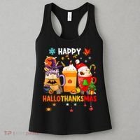 Happy Hallothanksmas Halloween Coffee Latte Thanksgiving Women's Tank Top thumb 3