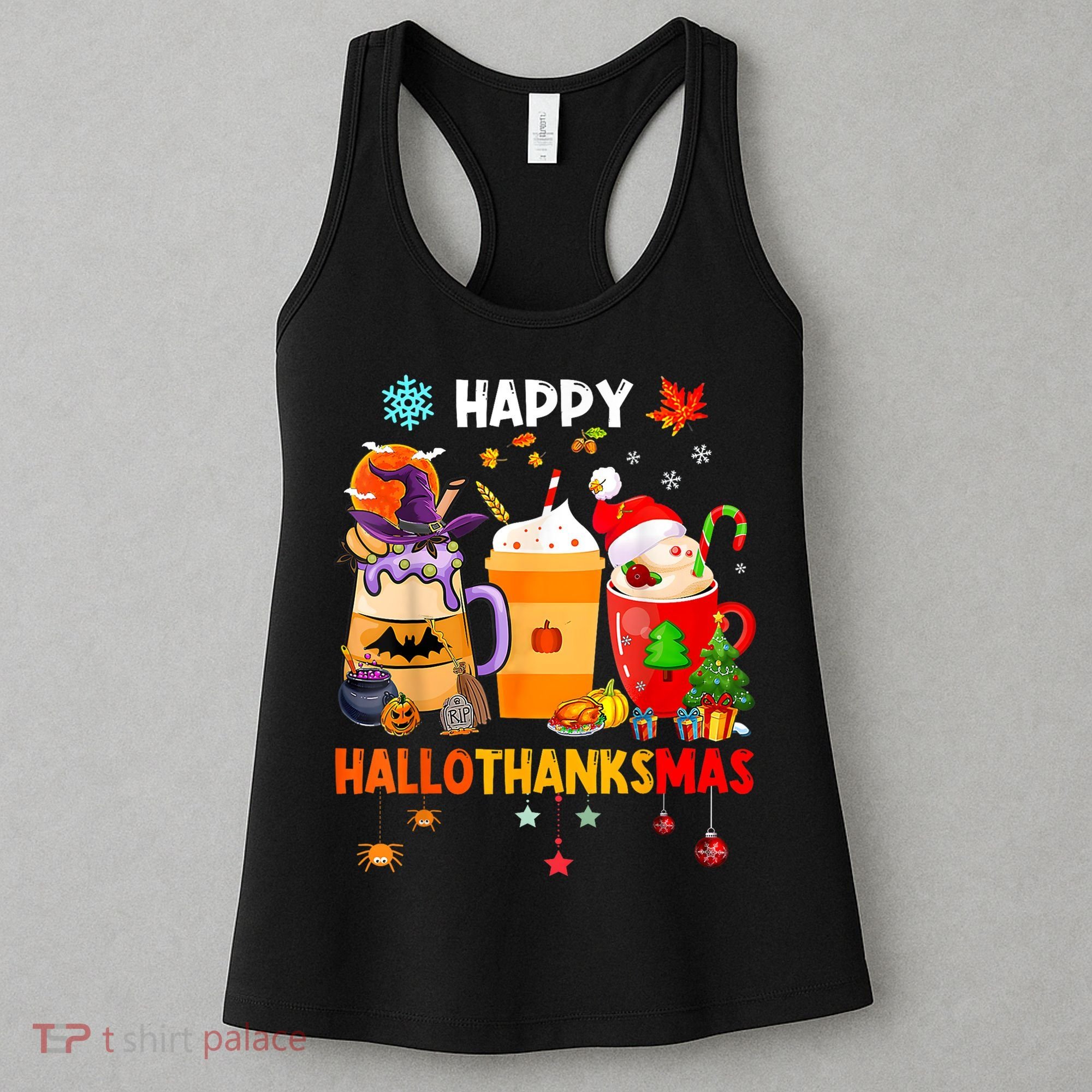 Happy Hallothanksmas Halloween Coffee Latte Thanksgiving Women's Tank Top