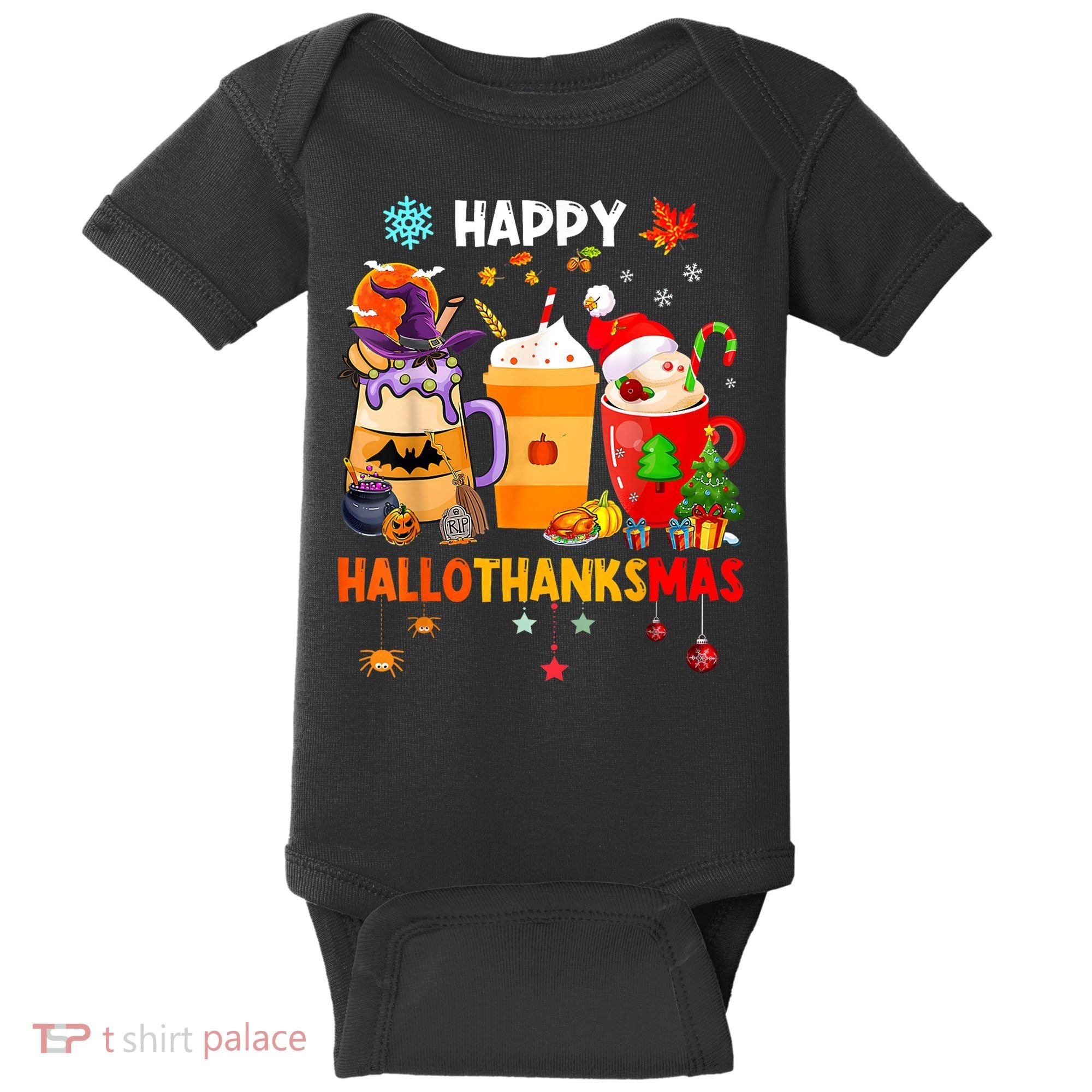 Happy Hallothanksmas Halloween Coffee Latte Thanksgiving Baby Bodysuit