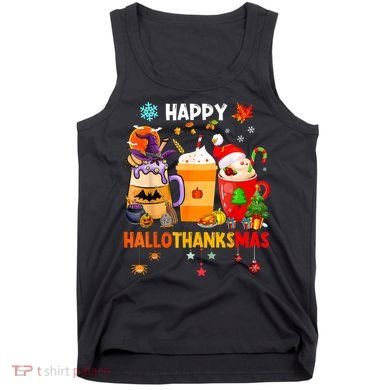 Happy Hallothanksmas Halloween Coffee Latte Thanksgiving Tank Top