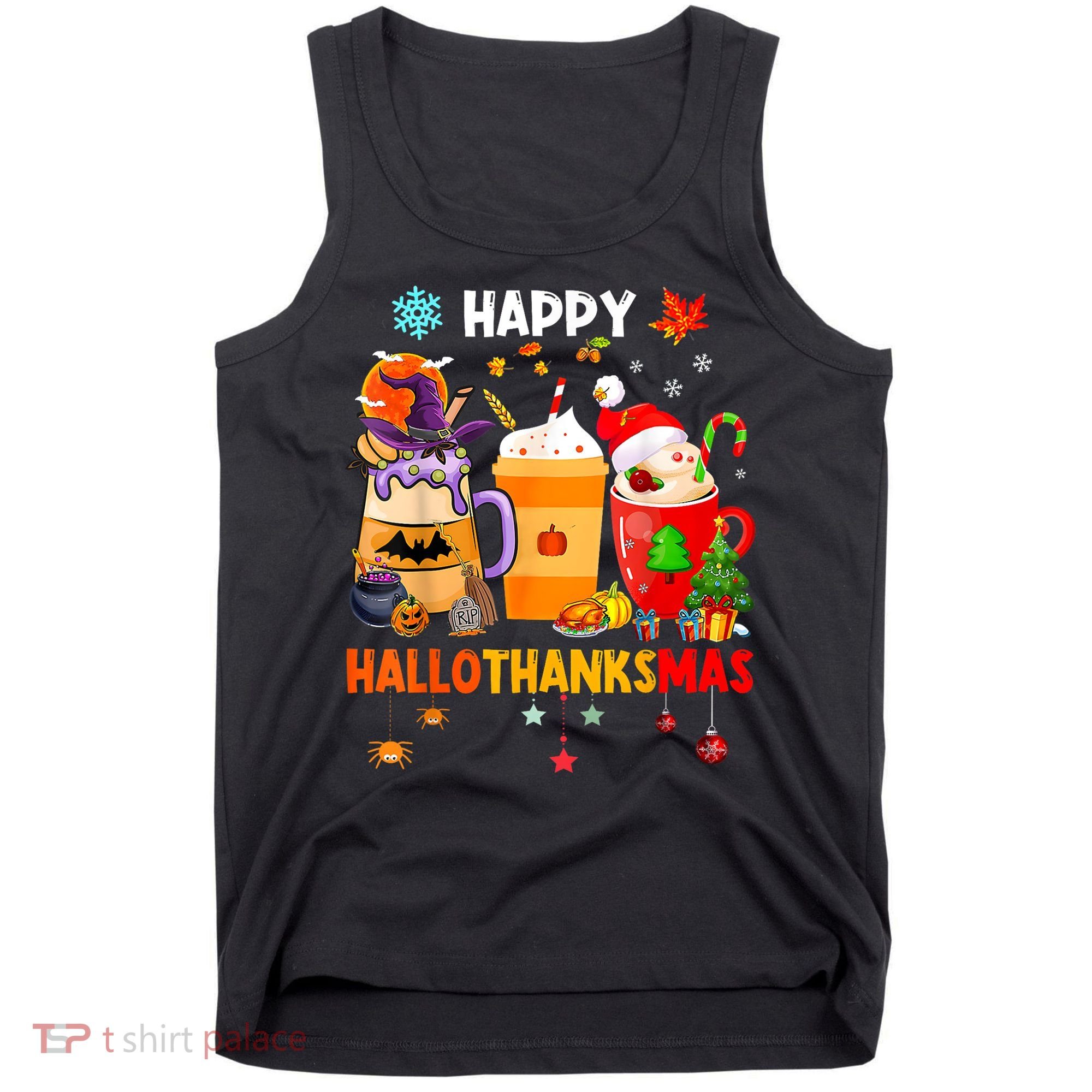 Happy Hallothanksmas Halloween Coffee Latte Thanksgiving Tank Top