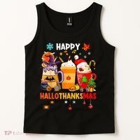 Happy Hallothanksmas Halloween Coffee Latte Thanksgiving Tank Top thumb 2