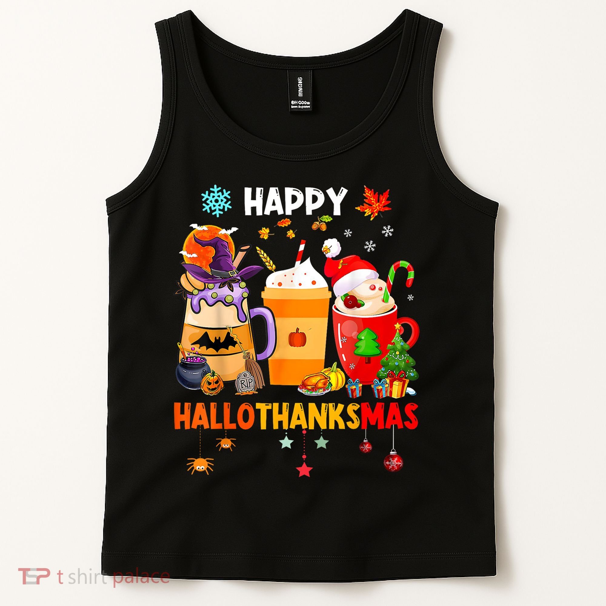 Happy Hallothanksmas Halloween Coffee Latte Thanksgiving Tank Top