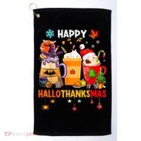 Happy Hallothanksmas Halloween Coffee Latte Thanksgiving Golf Towel thumb 0