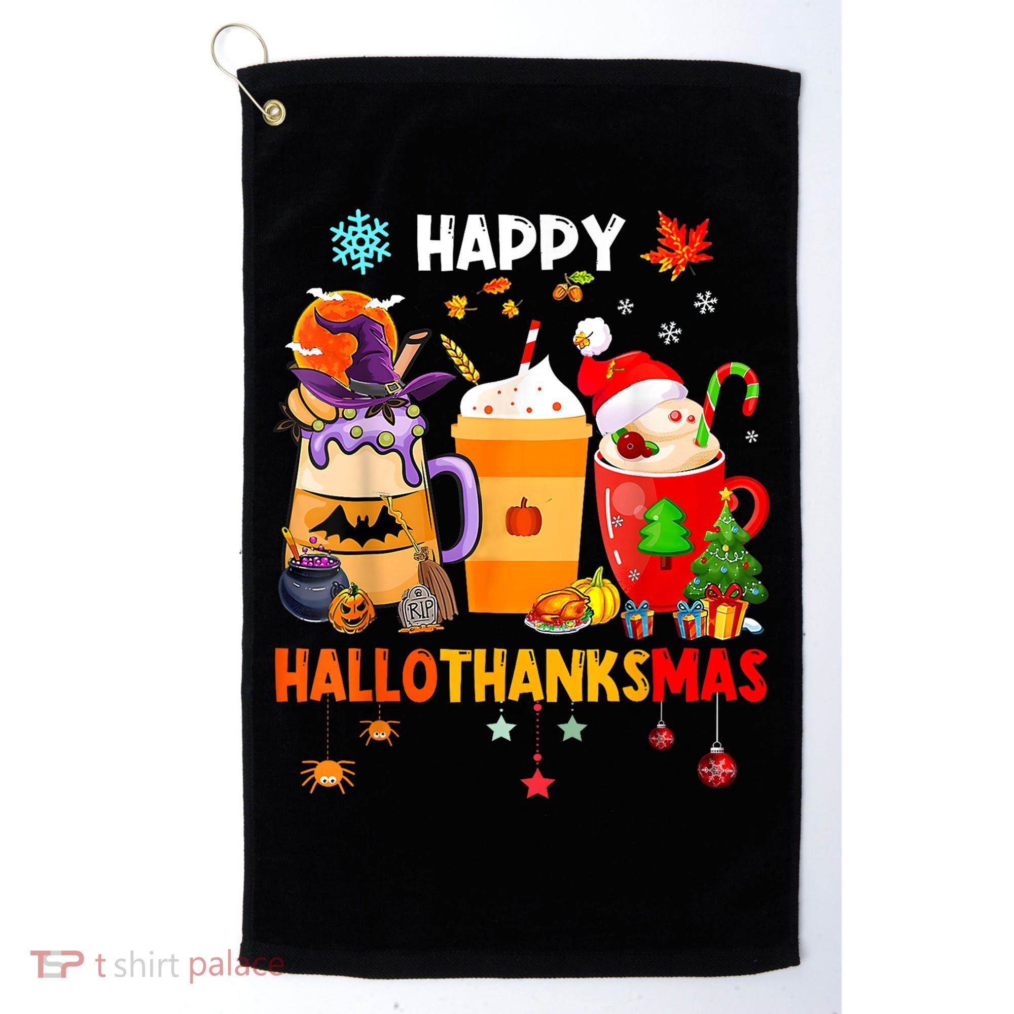 Happy Hallothanksmas Halloween Coffee Latte Thanksgiving Golf Towel