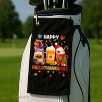 Happy Hallothanksmas Halloween Coffee Latte Thanksgiving Golf Towel thumb 2
