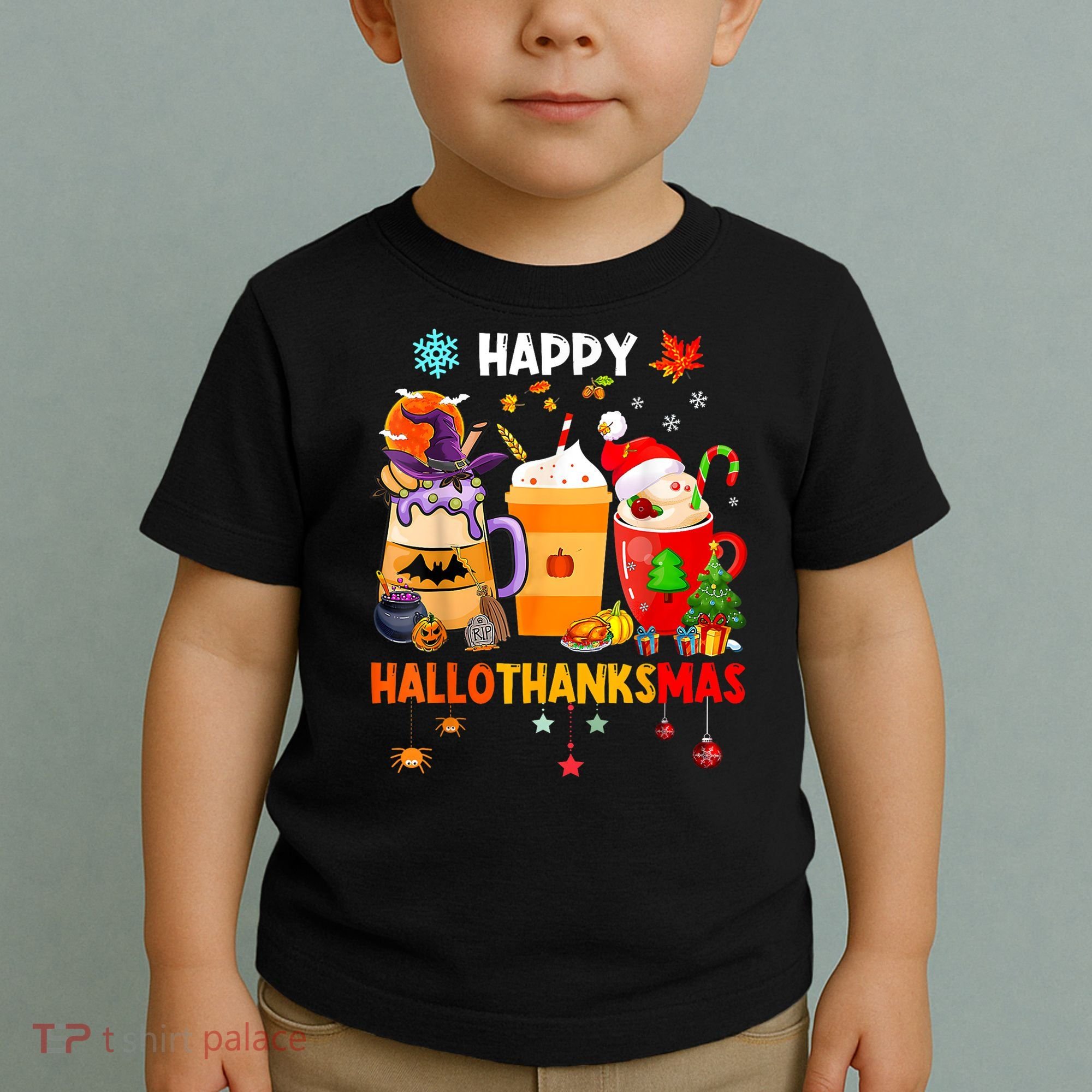 Happy Hallothanksmas Halloween Coffee Latte Thanksgiving Toddler T-Shirt