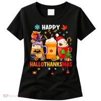 Happy Hallothanksmas Halloween Coffee Latte Thanksgiving Women's T-Shirt thumb 0