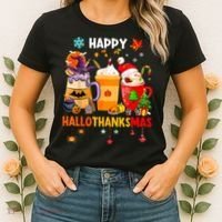Happy Hallothanksmas Halloween Coffee Latte Thanksgiving Women's T-Shirt thumb 2