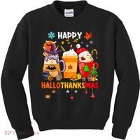 Happy Hallothanksmas Halloween Coffee Latte Thanksgiving Kids Sweatshirt thumb 0