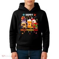 Happy Hallothanksmas Halloween Coffee Latte Thanksgiving Kids Hoodie thumb 4
