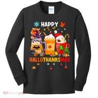 Happy Hallothanksmas Halloween Coffee Latte Thanksgiving Kids Long Sleeve Shirt thumb 0