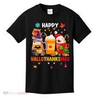 Happy Hallothanksmas Halloween Coffee Latte Thanksgiving Kids T-Shirt thumb 0