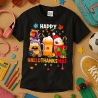 Happy Hallothanksmas Halloween Coffee Latte Thanksgiving Kids T-Shirt thumb 3