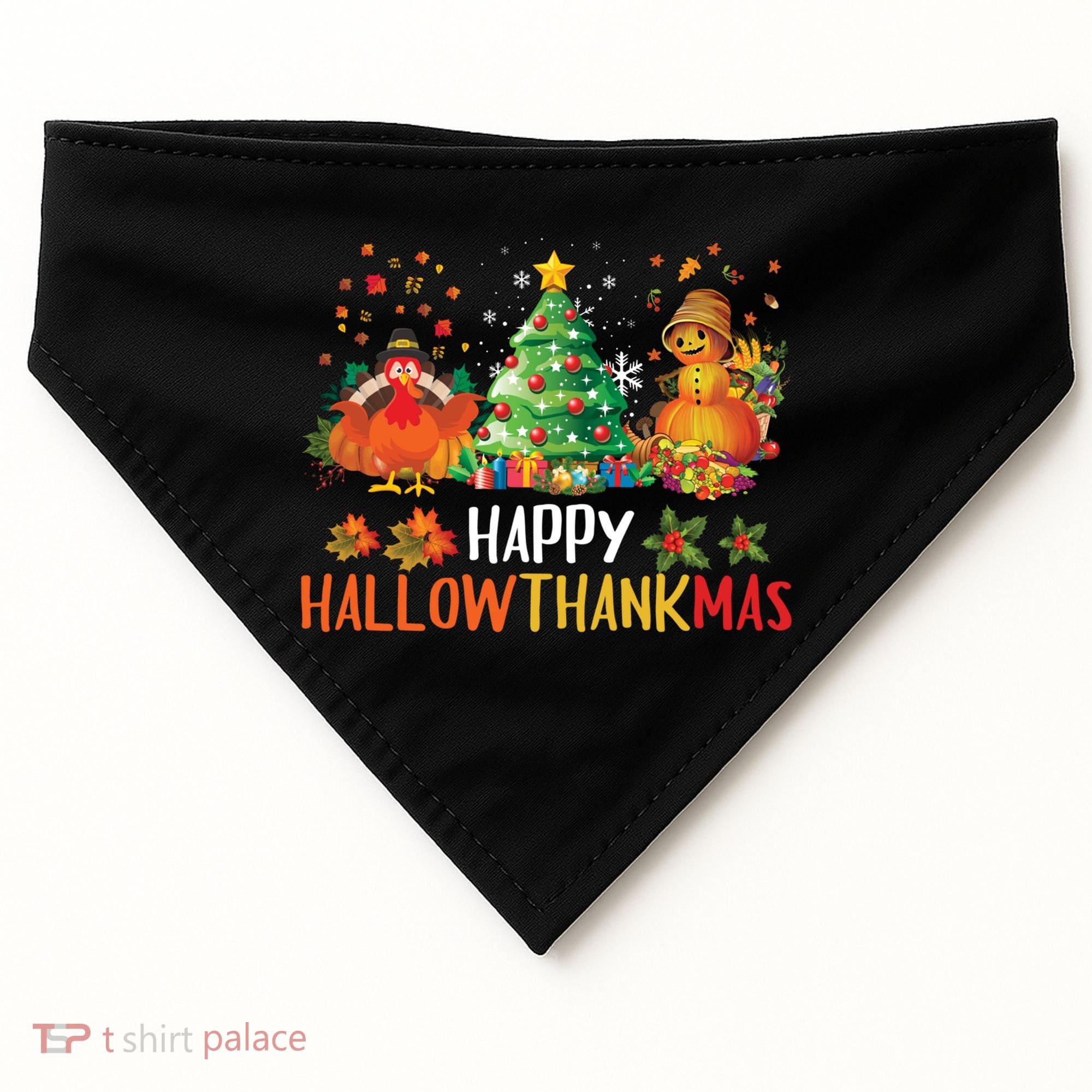Happy Hallothanksmas Halloween Thanksgiving Merry Christmas Gift USA-Made Doggie Bandana