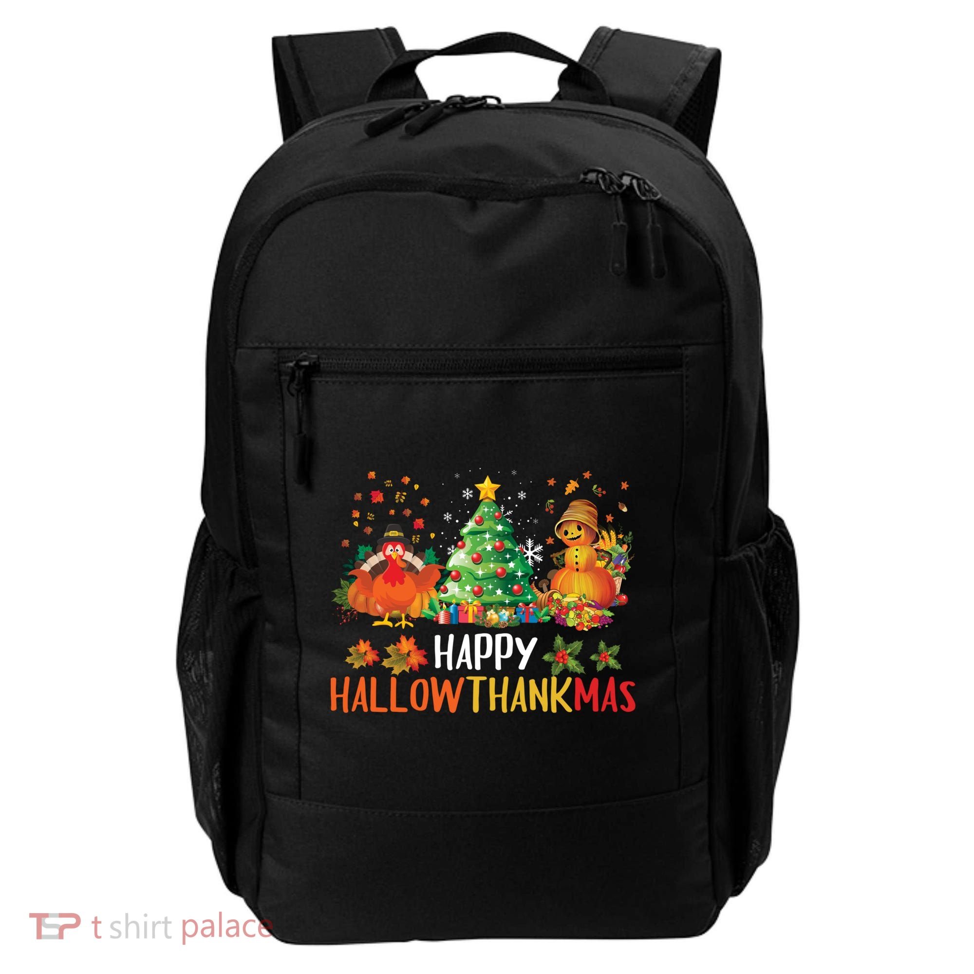 Happy Hallothanksmas Halloween Thanksgiving Merry Christmas Gift Backpack