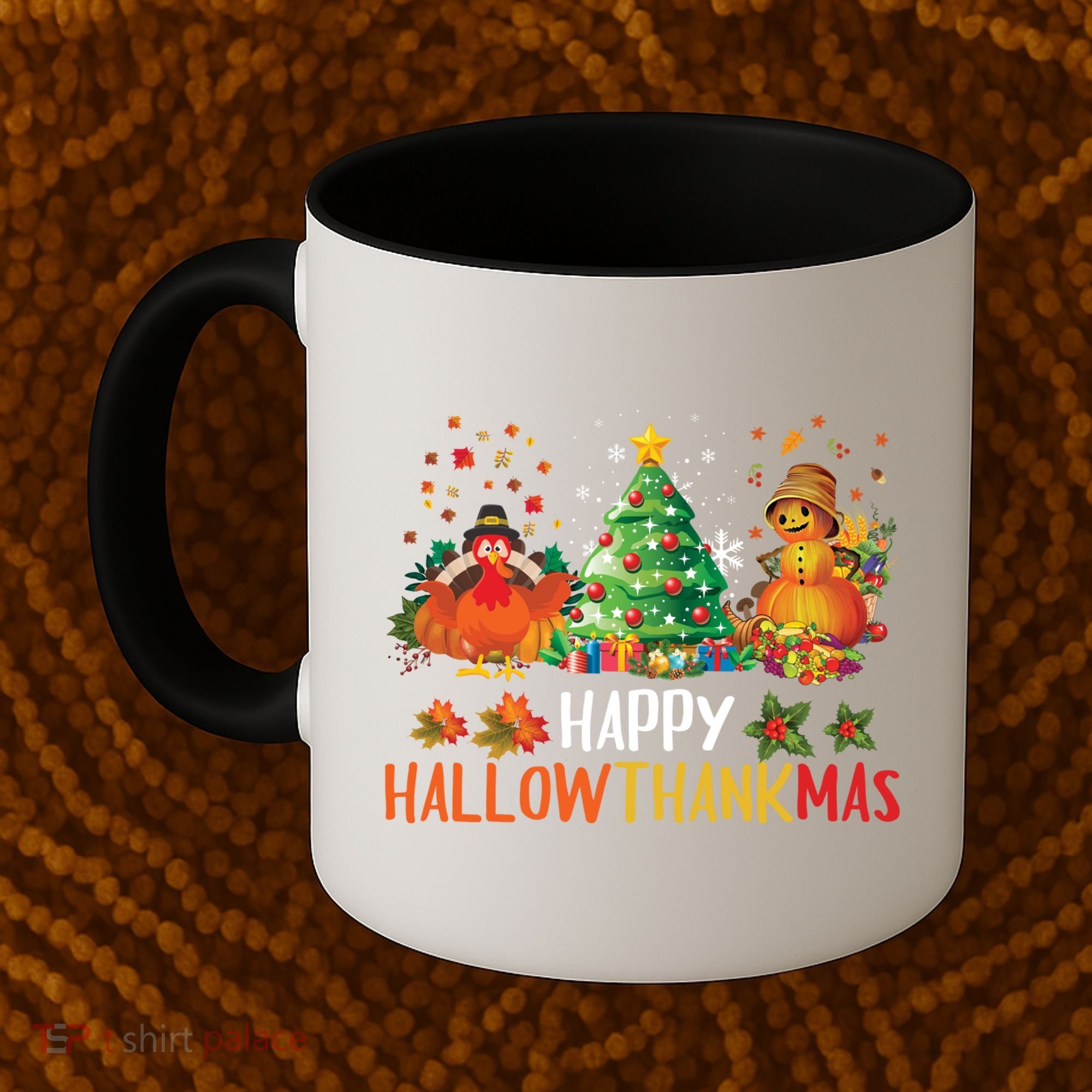 Happy Hallothanksmas Halloween Thanksgiving Merry Christmas Gift Coffee Mug