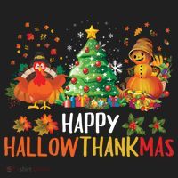 Happy Hallothanksmas Halloween Thanksgiving Merry Christmas Gift Beanie thumb 2