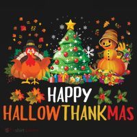 Happy Hallothanksmas Halloween Thanksgiving Merry Christmas Gift Women's Hoodie thumb 2