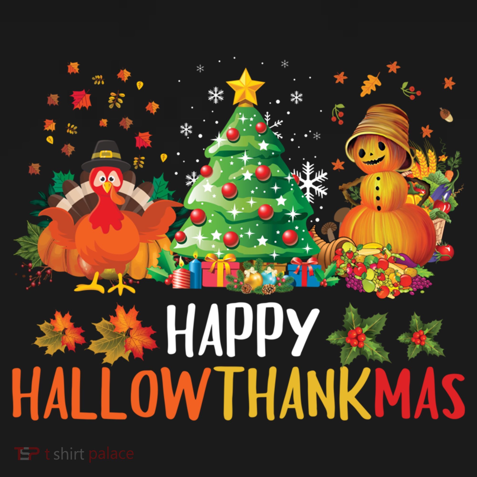 Happy Hallothanksmas Halloween Thanksgiving Merry Christmas Gift Women's Hoodie