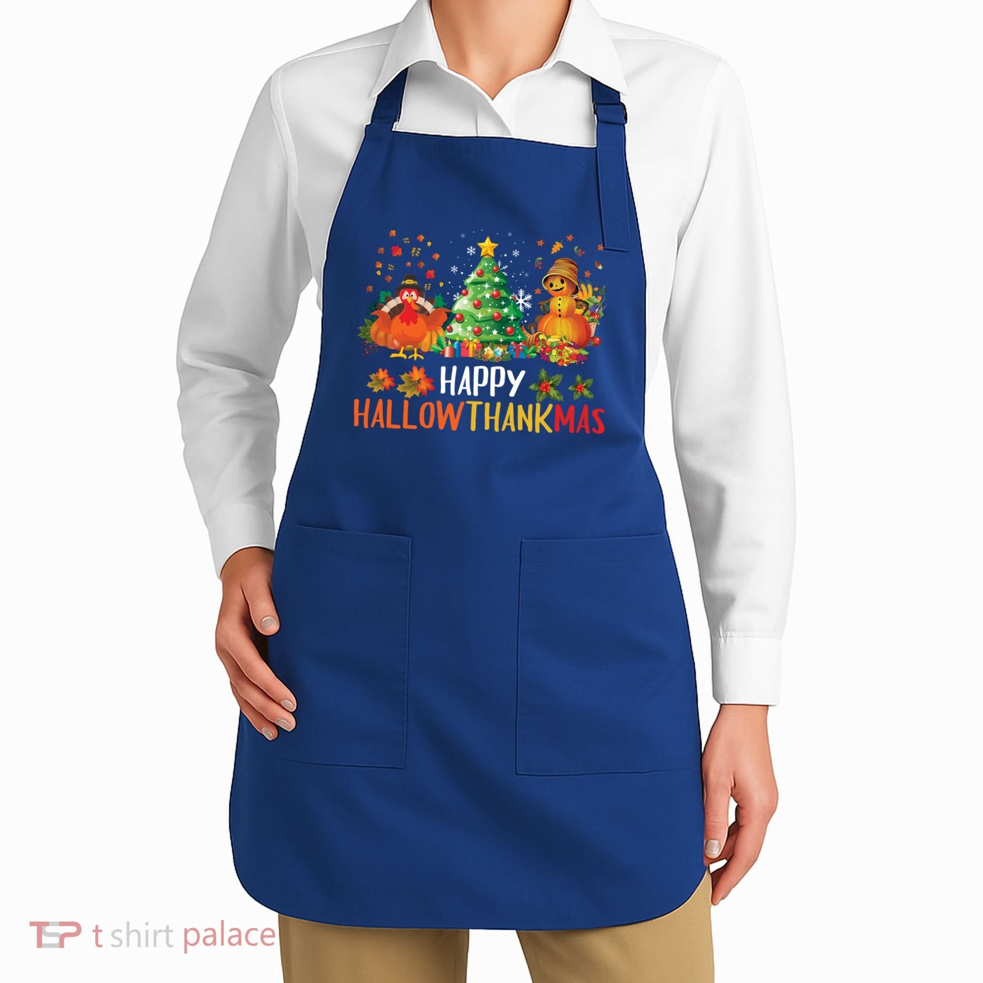 Happy Hallothanksmas Halloween Thanksgiving Merry Christmas Gift Apron