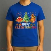 Happy Hallothanksmas Halloween Thanksgiving Merry Christmas Gift T-Shirt thumb 3