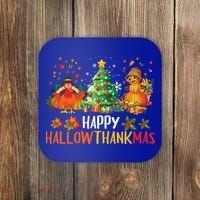 Happy Hallothanksmas Halloween Thanksgiving Merry Christmas Gift Coaster thumb 0