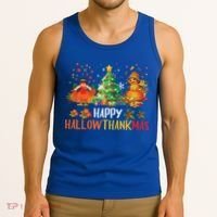 Happy Hallothanksmas Halloween Thanksgiving Merry Christmas Gift Tank Top thumb 3