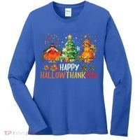 Happy Hallothanksmas Halloween Thanksgiving Merry Christmas Gift Women's Long Sleeve Shirt thumb 0