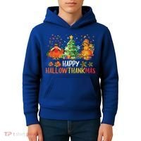 Happy Hallothanksmas Halloween Thanksgiving Merry Christmas Gift Kids Hoodie thumb 4