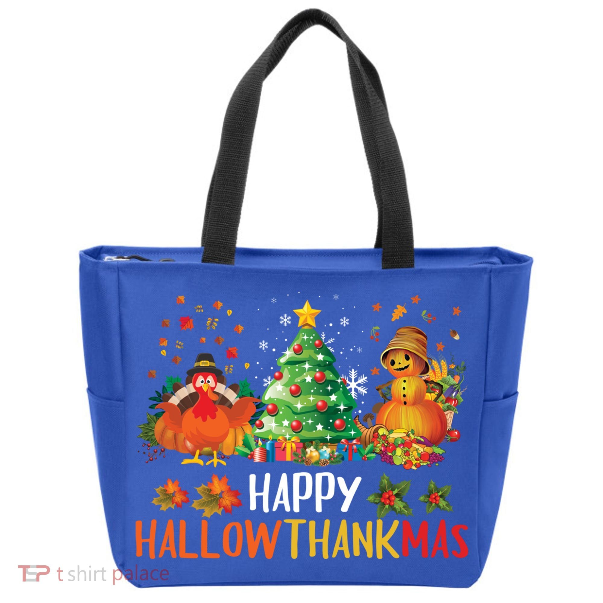 Happy Hallothanksmas Halloween Thanksgiving Merry Christmas Gift Tote Bag