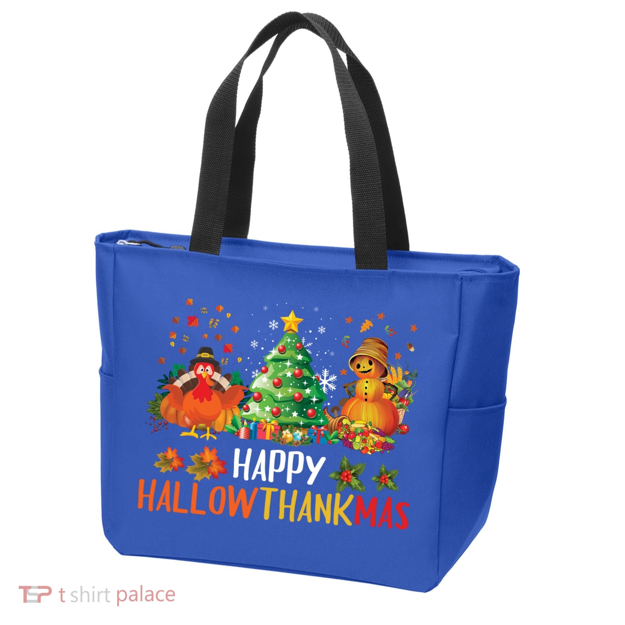 Happy Hallothanksmas Halloween Thanksgiving Merry Christmas Gift Tote Bag