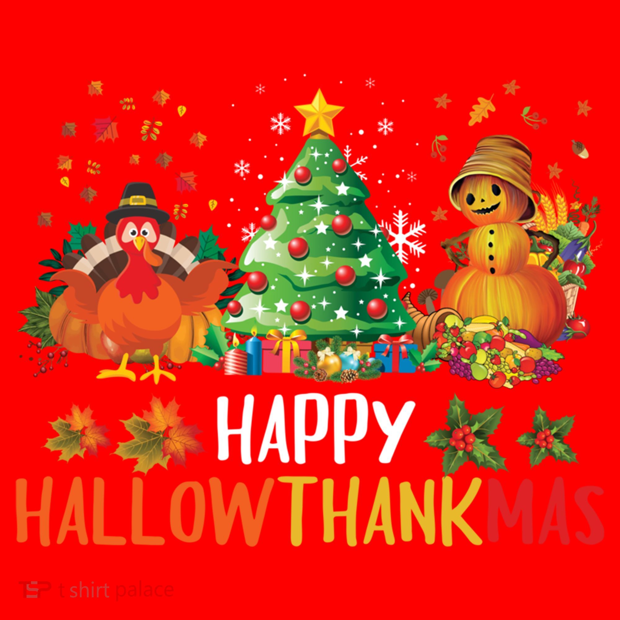 Happy Hallothanksmas Halloween Thanksgiving Merry Christmas Gift Santa Hat