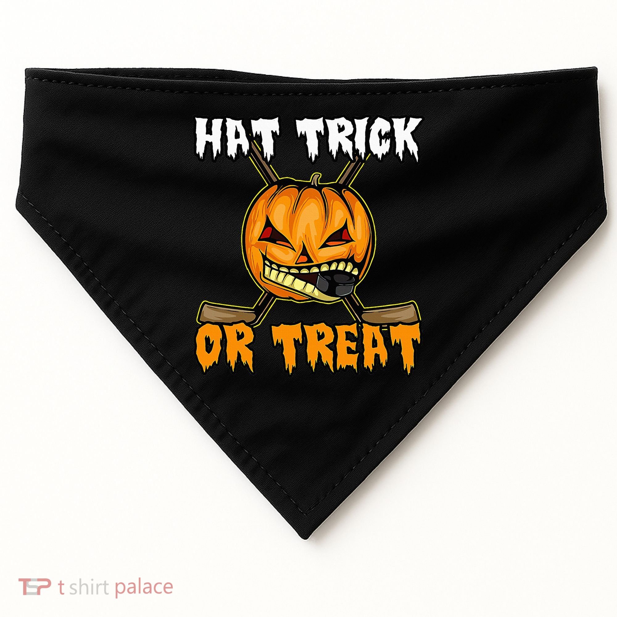 Halloween Hockey Hat Trick Or Treat Funny USA-Made Doggie Bandana