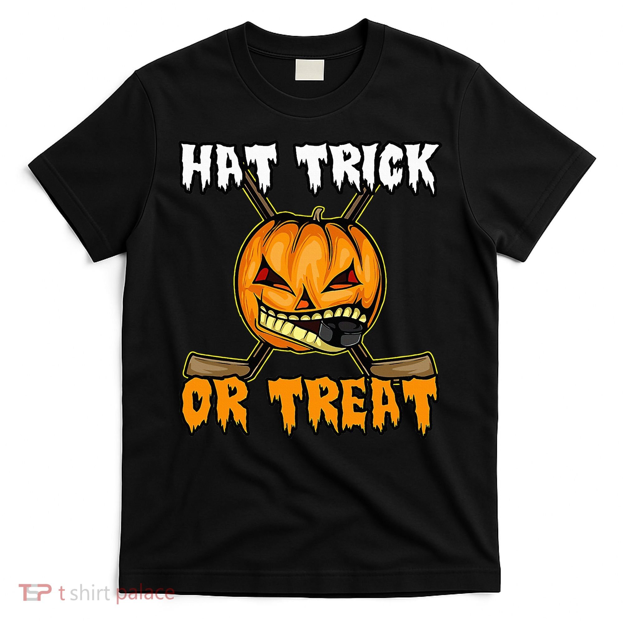 Halloween Hockey Hat Trick Or Treat Funny T-Shirt