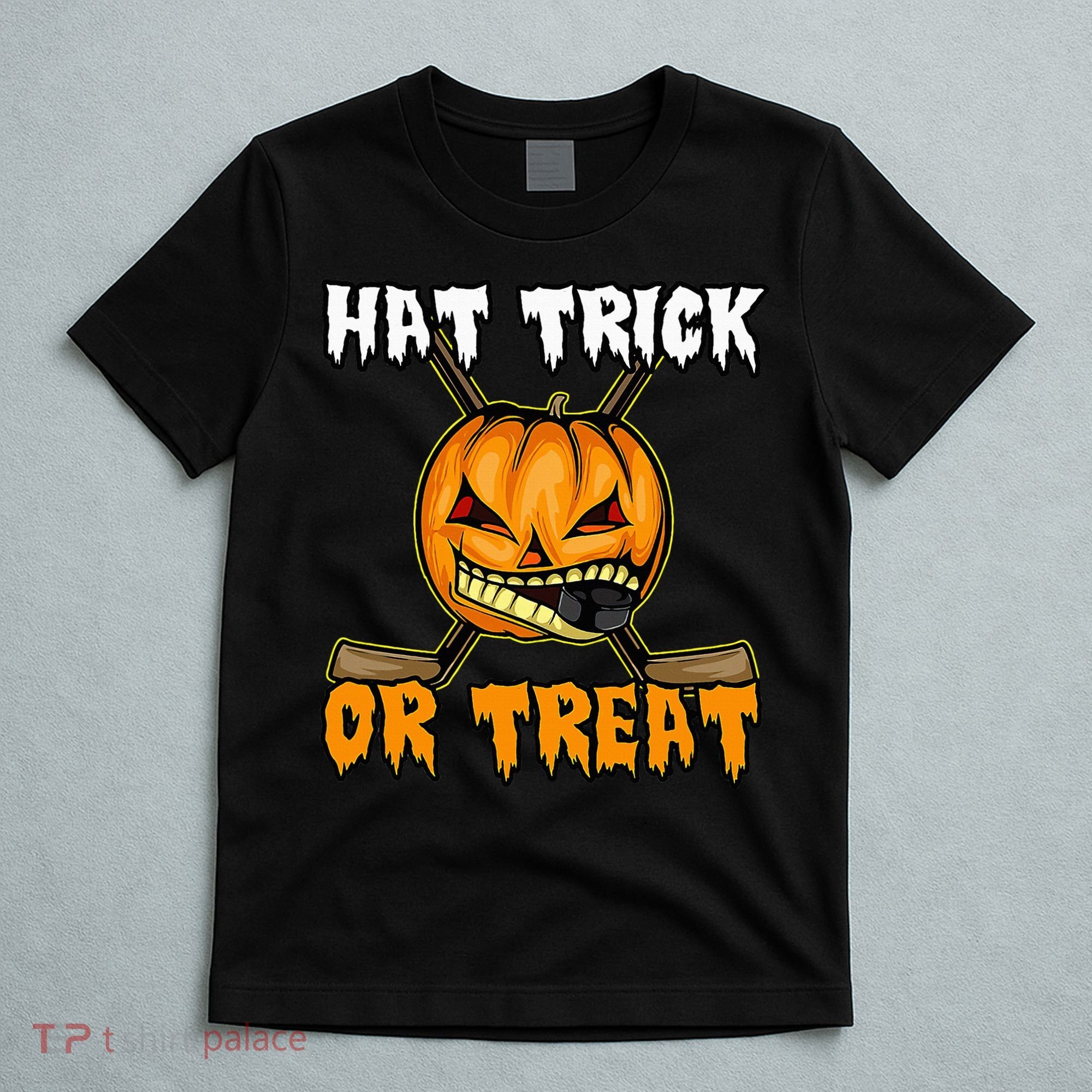 Halloween Hockey Hat Trick Or Treat Funny T-Shirt