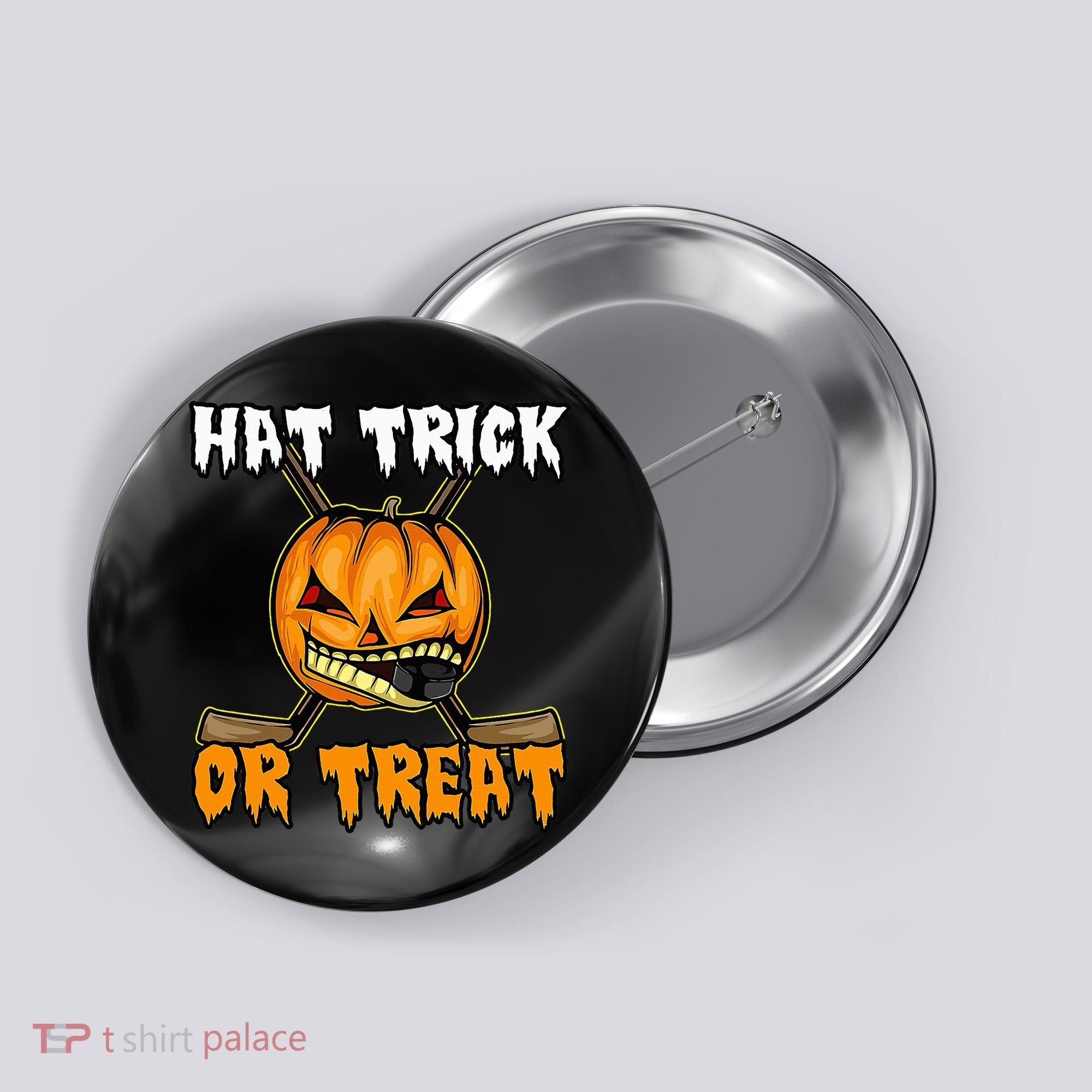 Halloween Hockey Hat Trick Or Treat Funny Button