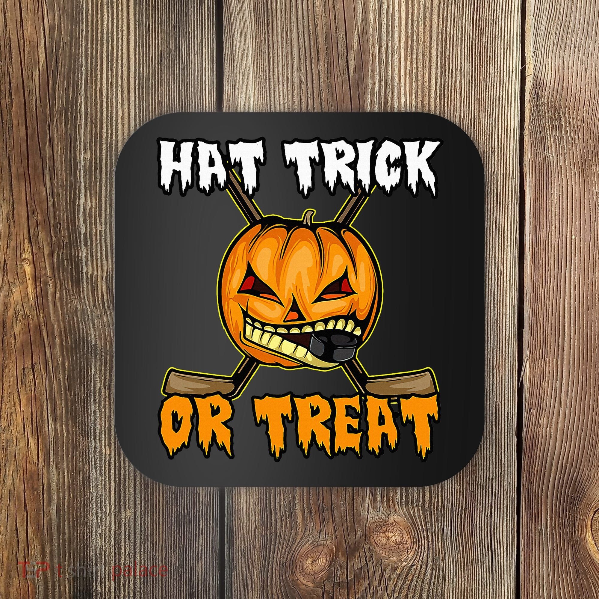 Halloween Hockey Hat Trick Or Treat Funny Coaster