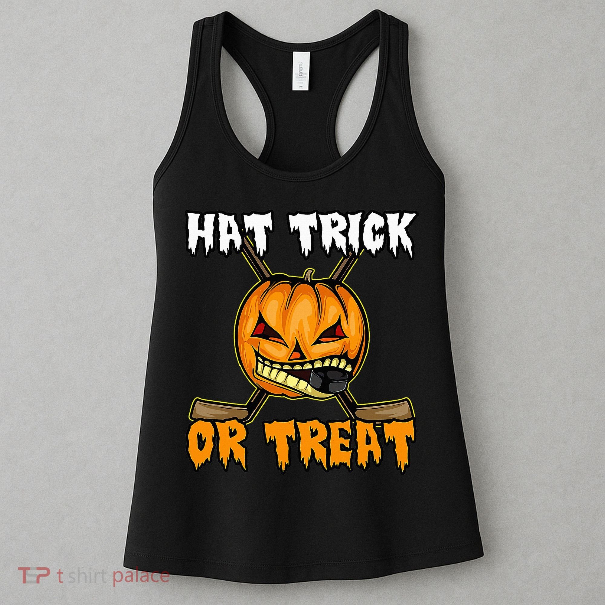 Halloween Hockey Hat Trick Or Treat Funny Women's Tank Top