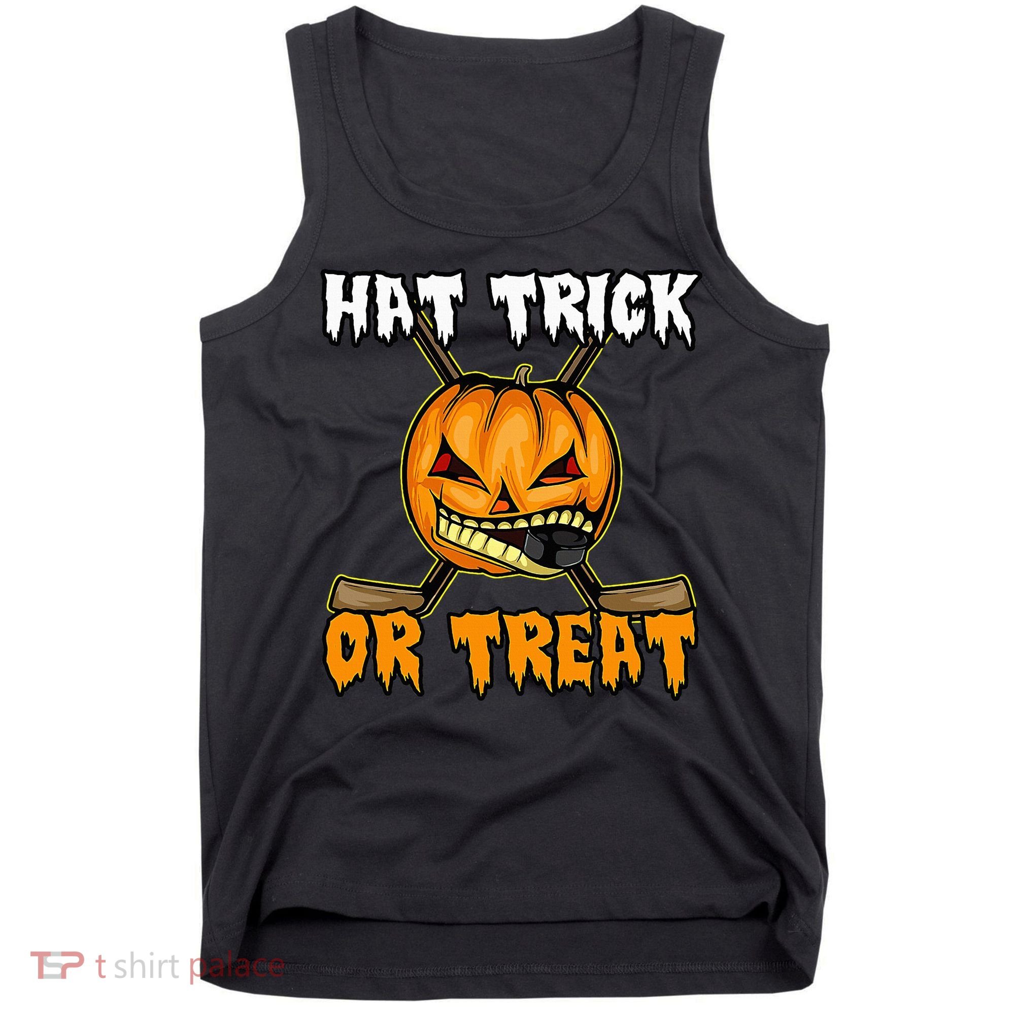 Halloween Hockey Hat Trick Or Treat Funny Tank Top
